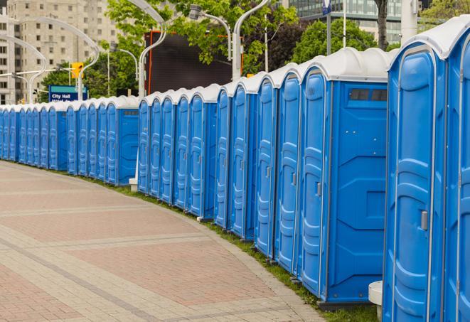 Seasonal porta potty units set up at a Greenville, Mississippi venue